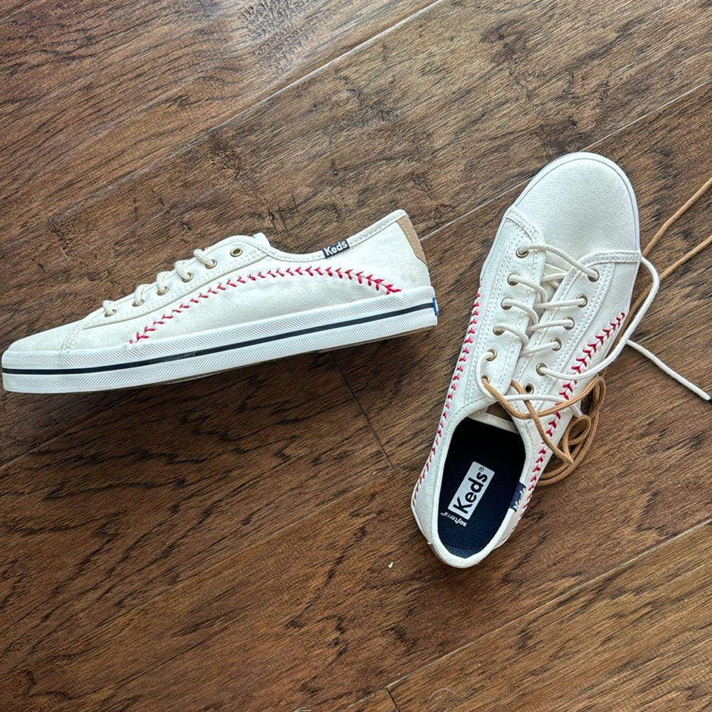 Keds Women's Cream Sneakers with Red Stitching